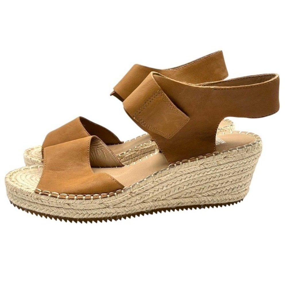 Eileen Fisher Tan Leather Espadrille Wedge Sandals Ankle Strap Womens Size 11 - Picture 5 of 10